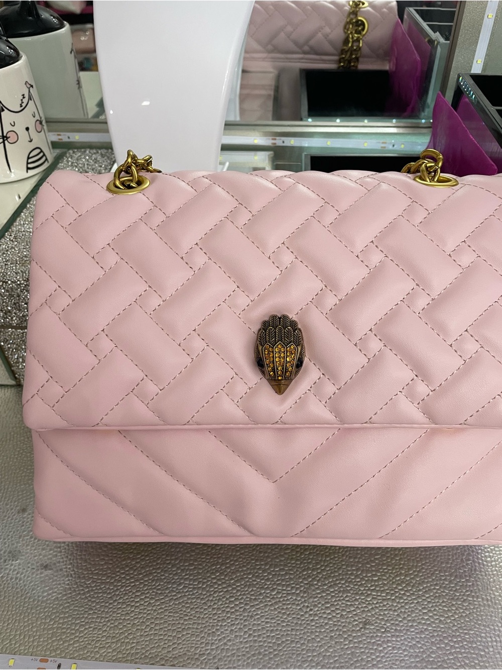 Quilted Pink Crossbody Bag with Gold Accent